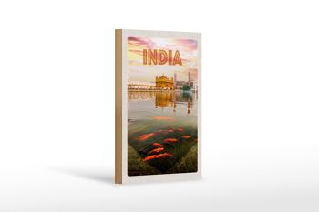 Panneau en bois voyage 12x18 cm Inde Temple Amritsar Holy Lake 1
