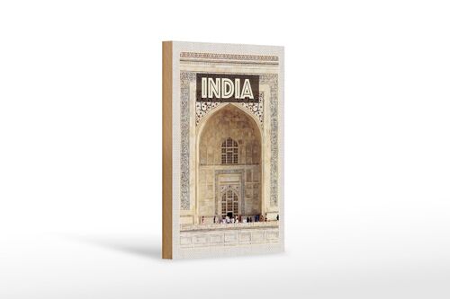 Holzschild Reise 12x18 cm Indien Moschee Eingang Islam Menschen