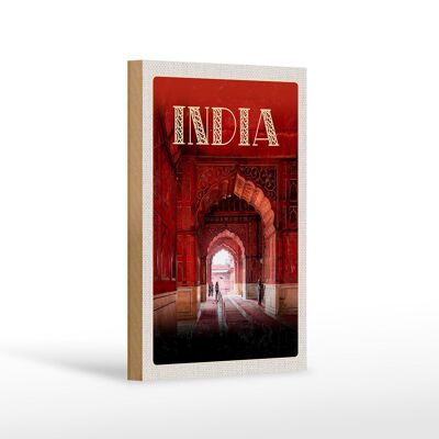 Cartel de madera viaje 12x18 cm India mezquita interior rojo rezar Islam