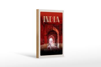 Panneau en bois voyage 12x18 cm Inde mosquée intérieure rouge prier Islam 1
