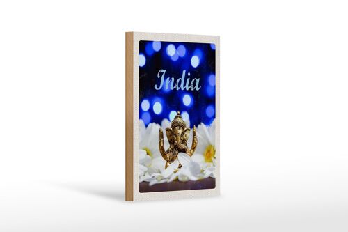 Holzschild Reise 12x18 cm Indien Skulptur Elefant Ganesha Hindu