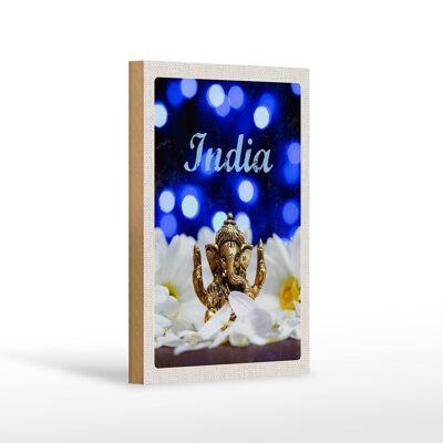 Holzschild Reise 12x18 cm Indien Skulptur Elefant Ganesha Hindu