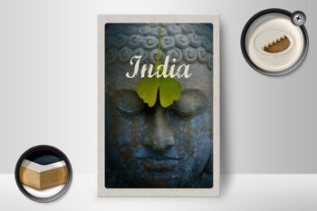 Panneau en bois voyage 12x18 cm Inde tête dieu hindou peinture feuille 2