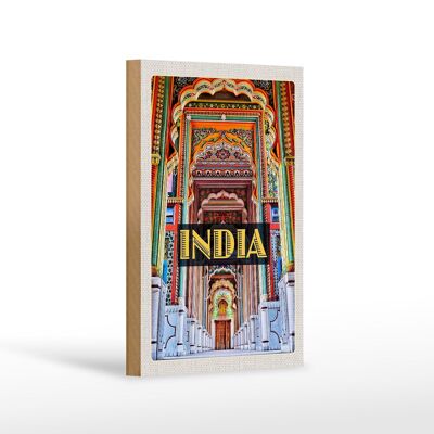 Cartello in legno da viaggio 12x18 cm Quadro India colorato disegno ingresso