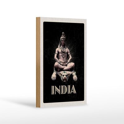 Cartel de madera viaje 12x18cm India Dios Budismo León Meditando