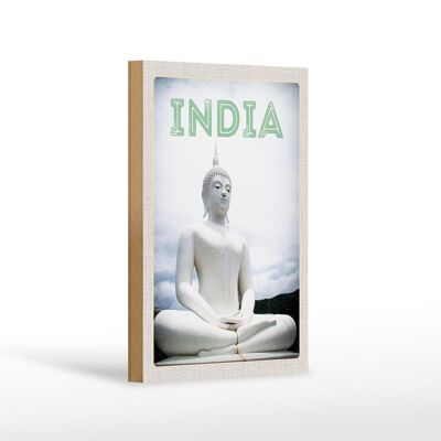 Cartello in legno da viaggio 12x18 cm Scultura India bianca che medita Dio