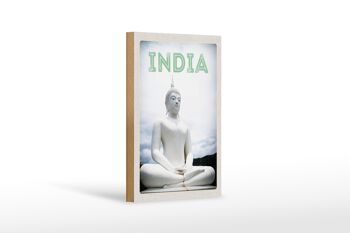 Panneau en bois voyage 12x18 cm Inde sculpture blanche méditant Dieu 1