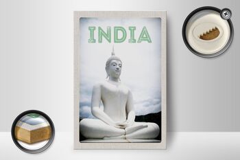 Panneau en bois voyage 12x18 cm Inde sculpture blanche méditant Dieu 2