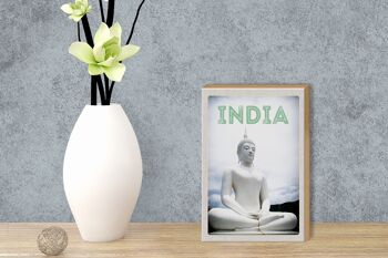 Panneau en bois voyage 12x18 cm Inde sculpture blanche méditant Dieu 3