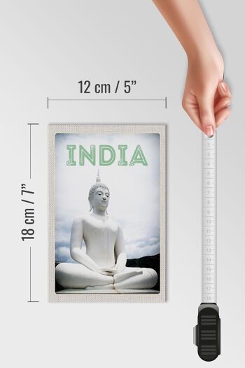 Panneau en bois voyage 12x18 cm Inde sculpture blanche méditant Dieu 4