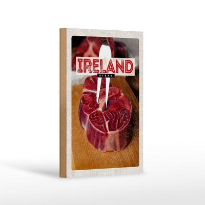 Cartel de madera de viaje 12x18 cm Irlanda comida filete rojo carne