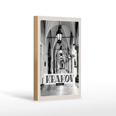 Cartel de madera de viaje 12x18 cm Cracovia Pequeña Polonia pasillo blanco negro