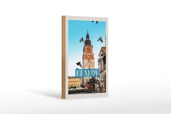 Panneau en bois voyage 12x18 cm Cracovie Pologne peinture Europe géante 1