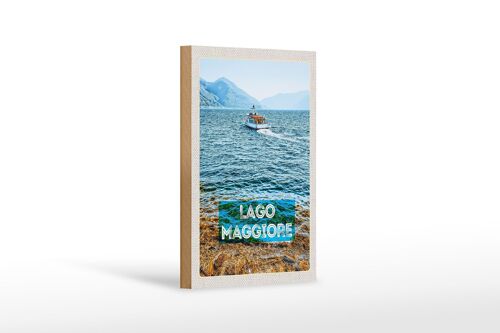 Holzschild Reise 12x18cm Lago Maggiore Italien Insel Boot Meer