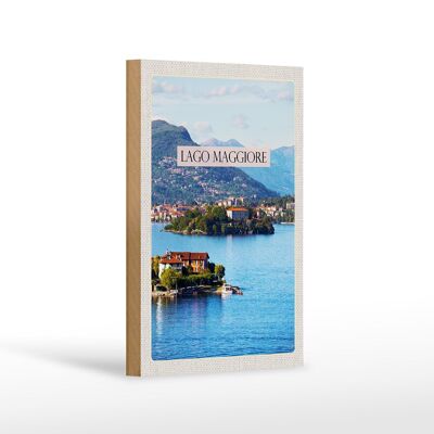 Cartello da viaggio in legno 12x18 cm Lago Maggiore vista mare isola