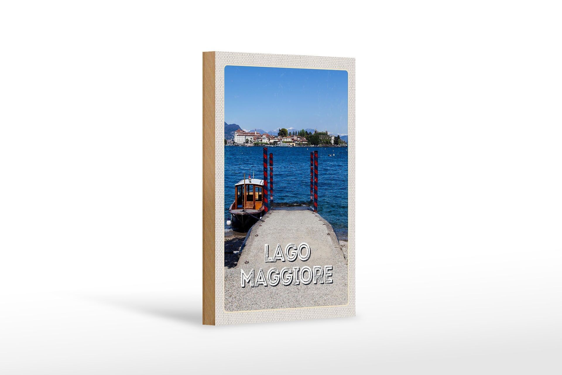 Cartel de madera viaje 12x18 cm Lago Maggiore isla de lujo decoración mar