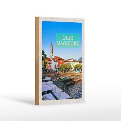 Cartello da viaggio in legno 12x18 cm Lago Maggiore costruzione ombrellone da mare