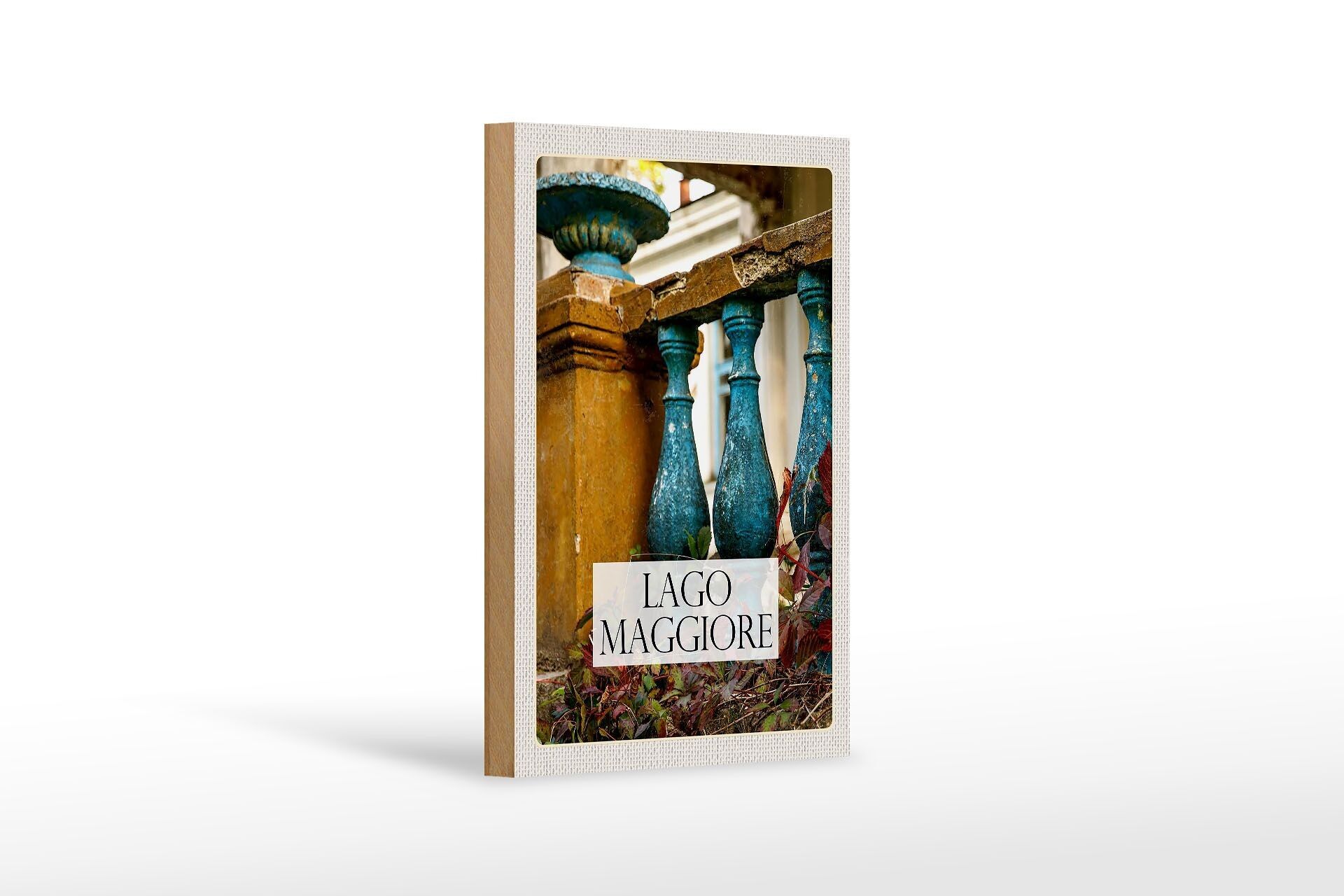 Cartel de madera viaje 12x18 cm Lago Maggiore balcón pintura piedra