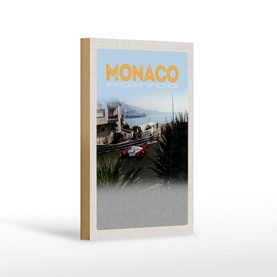 Cartel de madera viaje 12x18 cm Mónaco Francia coche carreras playa