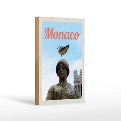 Cartel de madera viaje 12x18 Mónaco Francia Europa escultura pájaro