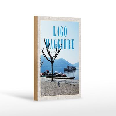 Cartello da viaggio in legno 12x18 cm Lago Maggiore battelli nave giro mare