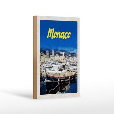Cartel de madera viaje 12x18 cm Mónaco Francia yate playa mar