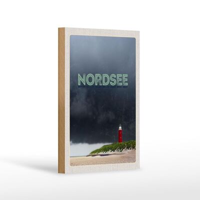Cartello da viaggio in legno 12x18 cm decorazione faro temporale del Mare del Nord