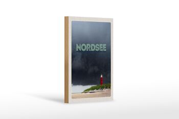 Panneau en bois voyage 12x18 cm phare de la mer du Nord décoration orage 1