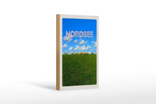 Holzschild Reise 12x18 cm Nordsee Wolken Wiese Schafe Natur