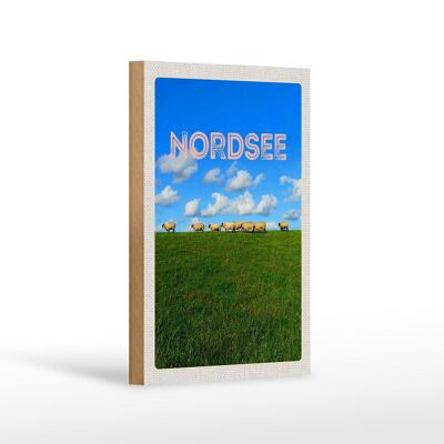 Cartello in legno da viaggio 12x18 cm Mare del Nord nuvole prato pecora natura