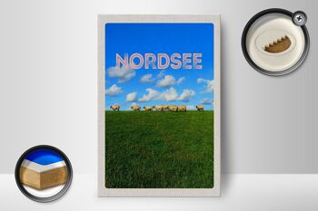 Panneau en bois voyage 12x18 cm mer du Nord nuages ​​prairie mouton nature 2