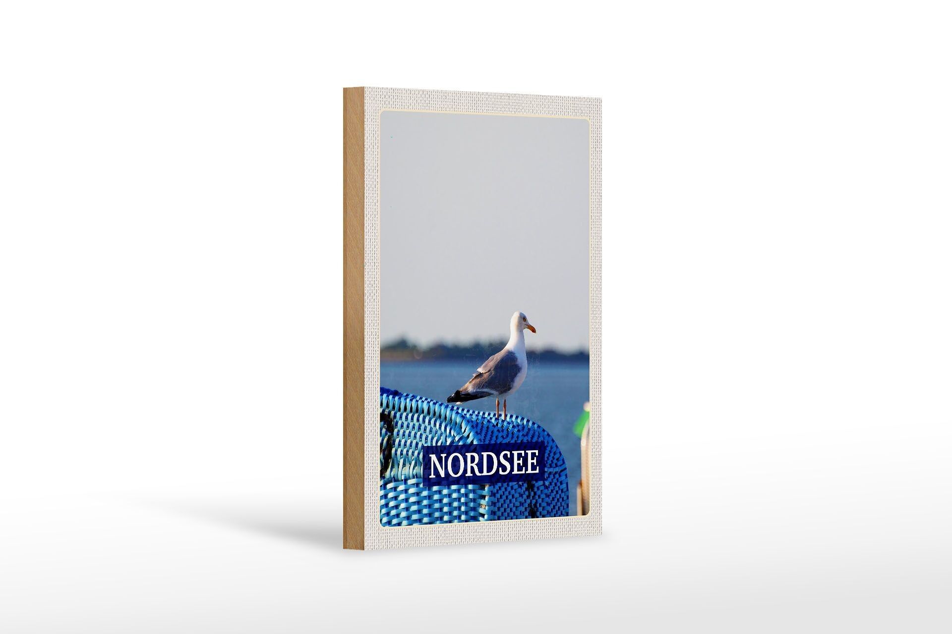 Cartello in legno da viaggio 12x18 cm Mare del Nord gabbiano spiaggia vacanza al mare viaggio