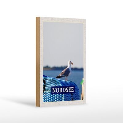 Panneau en bois voyage 12x18 cm Mer du Nord mouette plage vacances en mer