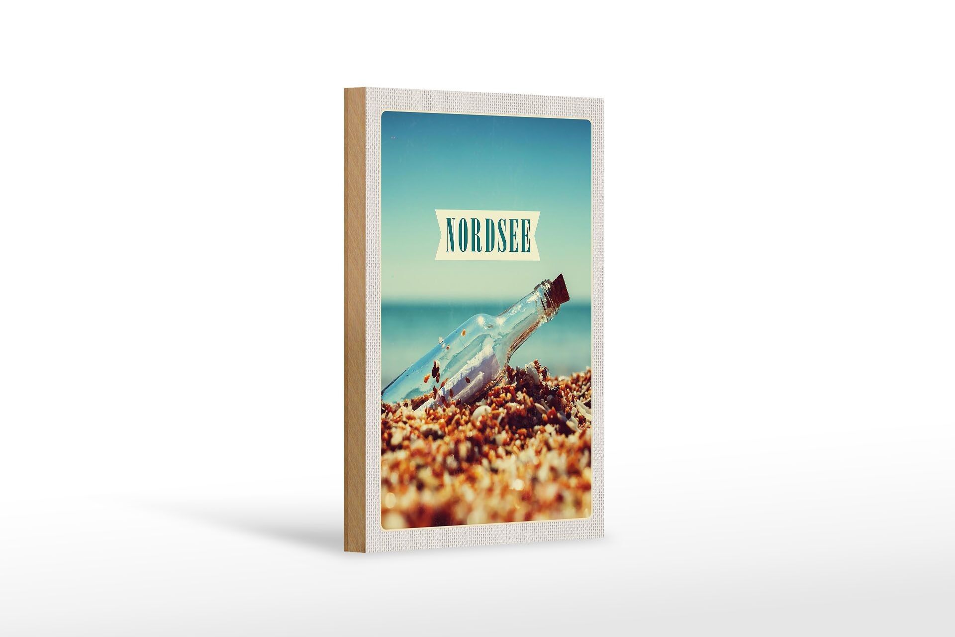 Cartello in legno da viaggio 12x18 cm Mare del Nord spiaggia messaggio mare in bottiglia