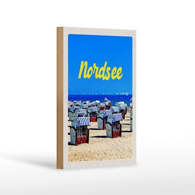 Cartel de madera viaje 12x18 cm decoración costa de la playa del Mar del Norte