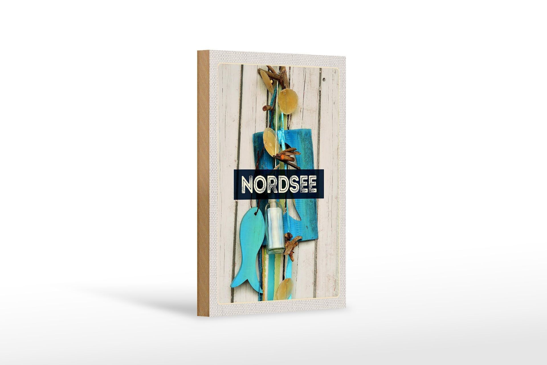 Cartello da viaggio in legno 12x18 cm ciondolo Mare del Nord decorazione pesce