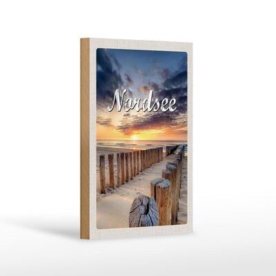 Cartello in legno da viaggio 12x18 cm Serata al tramonto sulla spiaggia del Mare del Nord