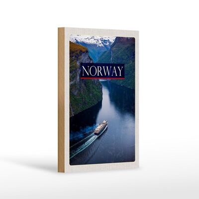 Cartel de madera viaje 12x18cm Noruega crucero viaje mar montañas