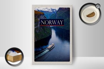 Panneau en bois voyage 12x18cm Norvège croisière voyage mer montagnes 2