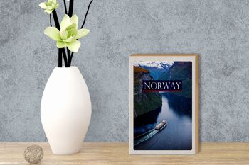 Panneau en bois voyage 12x18cm Norvège croisière voyage mer montagnes 3