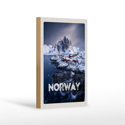 Wooden sign travel 12x18 cm Norway winter time frost cold sea