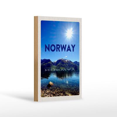 Cartel de madera viaje 12x18 cm Noruega mar playa Europa montañas