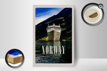 Panneau en bois voyage 12x18 cm Norvège yacht montagnes mer nature 2