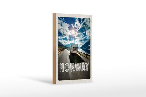 Holzschild Reise 12x18 cm Norwegen Campingreise Fahrrad Meer
