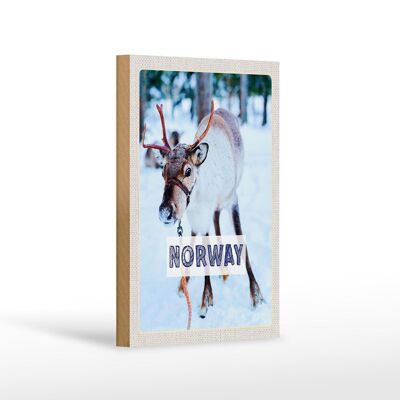 Cartello in legno da viaggio 12x18 cm Norvegia cervo inverno neve