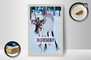 Panneau en bois voyage 12x18 cm cerf de Norvège hiver neige 2