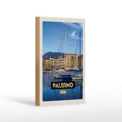 Cartello da viaggio in legno 12x18 cm decorazione barche mare Palermo Italia