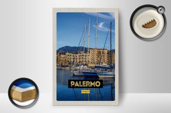 Panneau en bois voyage 12x18 cm décoration de bateaux de mer Palerme Italie 2