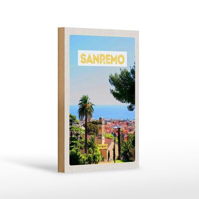 Cartel de madera viaje 12x18 cm Sanremo Italia viaje sol verano