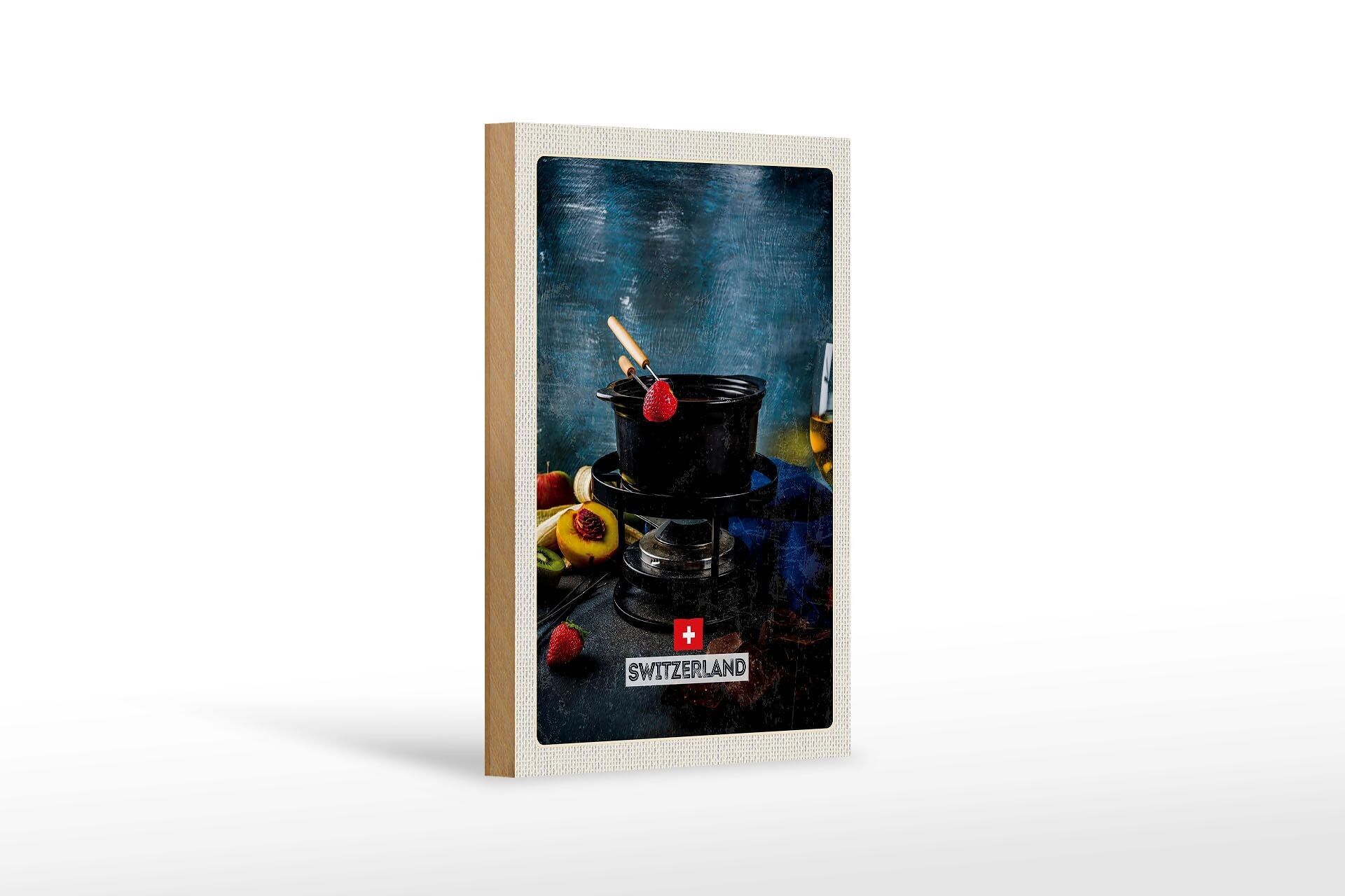 Cartello in legno da viaggio 12x18 cm Svizzera dolce dessert frutta cioccolato